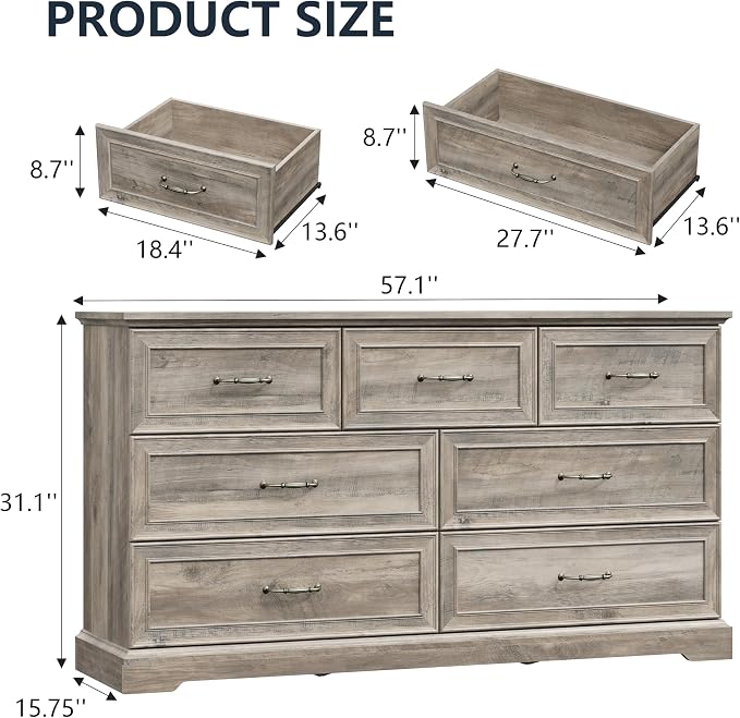 7 Drawer Dresser for Bedroom, Rustic Farmhouse Dresser - Image 2