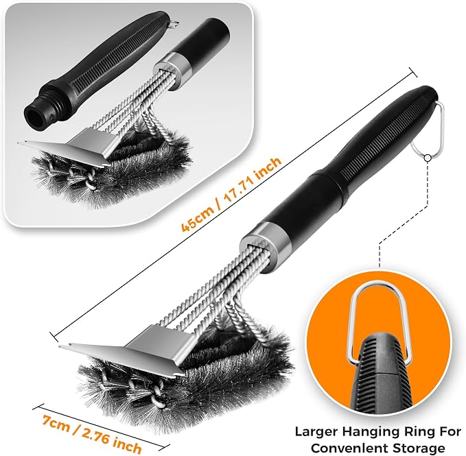 18'' BBQ Grill Cleaning Brush Scraper, 3 in 1 Barbecue Woven Wire Brush - Image 2