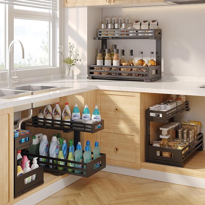 2-Pack 19"Deep Under Sink Organizer And Storage, 2-Tier L-Shaped Pull Out - Image 5