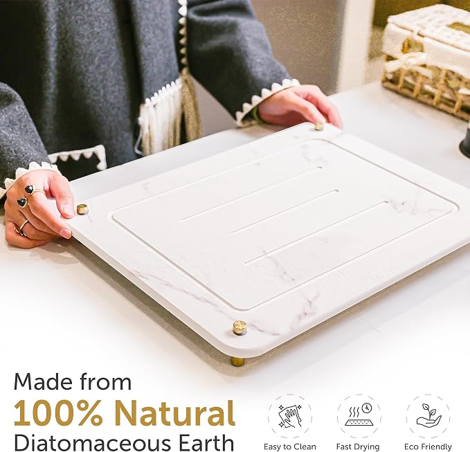 Stone Drying Mat for Kitchen Counter + Sink Caddy | 15.7"x11.8" Diatomaceous - Image 6