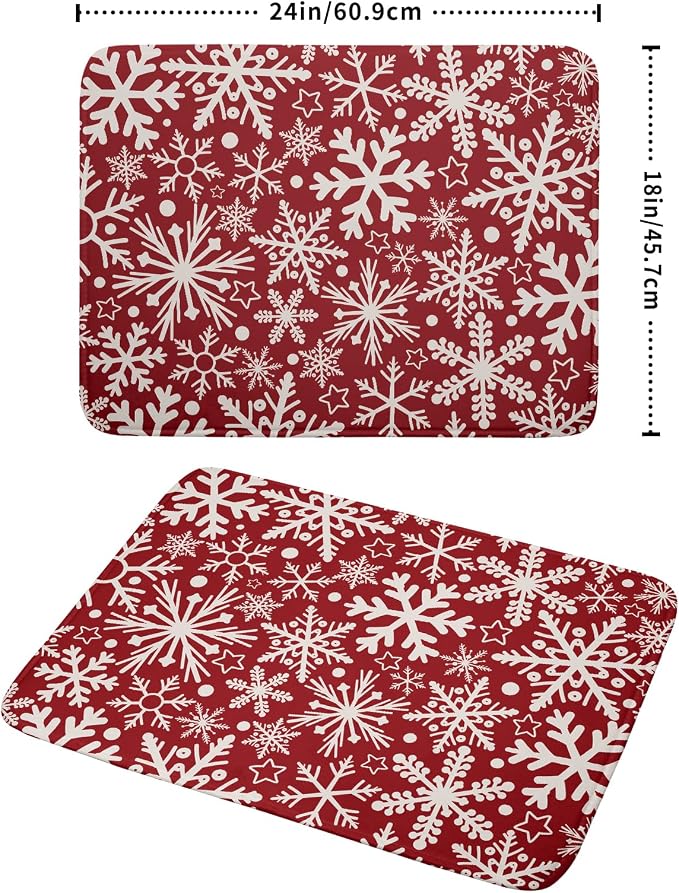 Christmas Dish Drying Mat for Kitchen Counter 18x24 Dark Red Snowflake Winter - Image 2