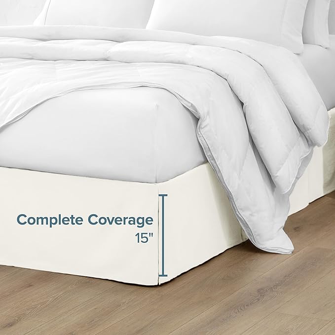 Bare Home Twin XL Bed Skirt - 15-Inch Tailored Drop Easy Fit - Bed Skirt for Twin Extra Long Beds - Center & Corner Pleats (Twin XL, Cream)