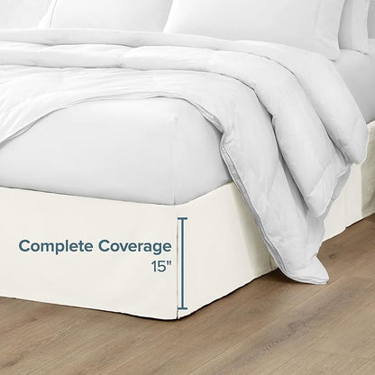 Bare Home Twin XL Bed Skirt - 15-Inch Tailored Drop Easy Fit - Bed Skirt for Twin Extra Long Beds - Center & Corner Pleats (Twin XL, Cream)