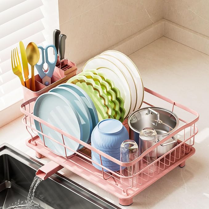 Iron Dish Drying Rack Auto Drain Dish Drainers Kitchen Counter Strainer by AIDERLY