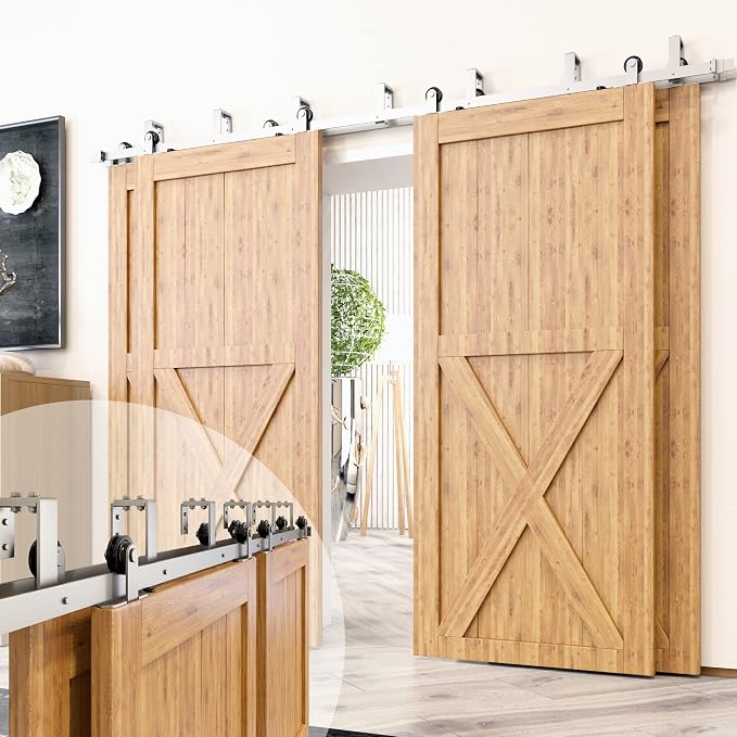 Homacer Brushed Nickel Double Track U-Shape Bypass Sliding Barn Door Hardware by HOMACER