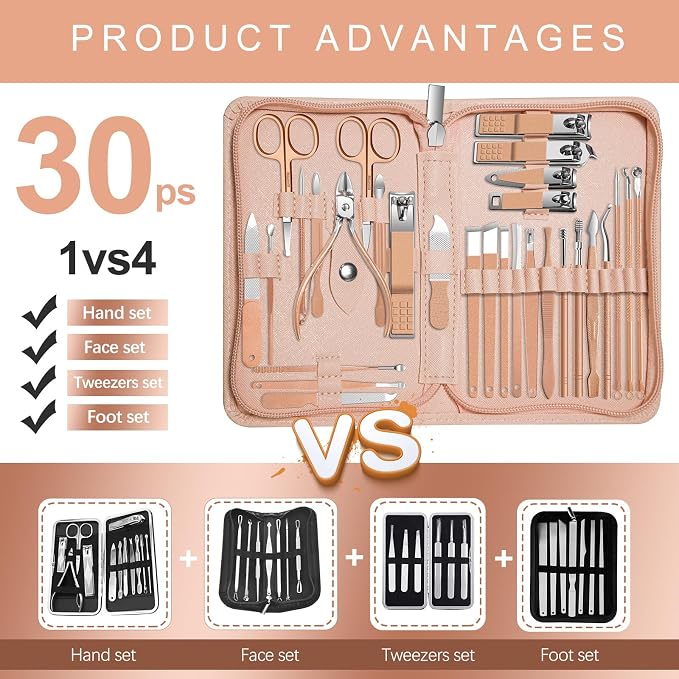 Manicure Set 30 in 1 Nail Clippers Set, Nail Manicure Kit - Image 2