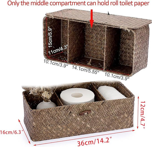 Hipiwe Storage Basket with Lid Toilet Tank Basket Holder Handwoven Wicker - Image 2