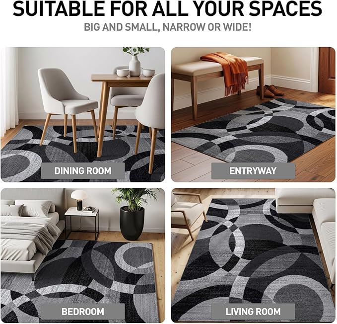 Rugshop Contemporary Abstract Circles Perfect for high Traffic Areas of Your Living Room,Bedroom,Home Office,Kitchen Runner Rug 2'7" x 12' Gray