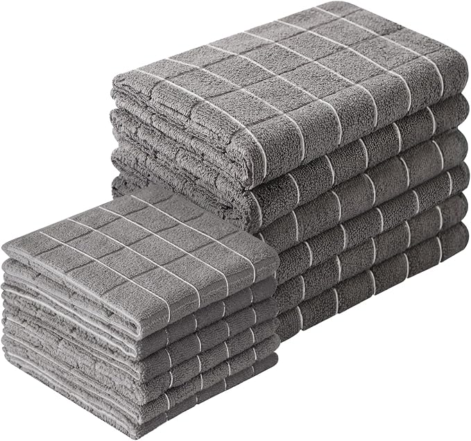 Microfiber Kitchen Towels and Dishcloths Set, 26 X 18 Inch and 12 X 12 Inch by Puomue