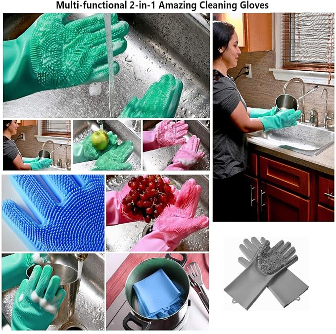 Magic Dishwashing Cleaning Sponge Gloves Reusable Silicone Brush Scrubber Gloves - Image 3