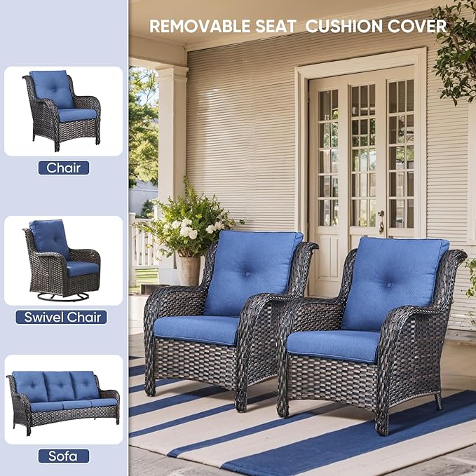 Outdoor Chair Cushions for Patio Furniture - 1 Pack Outside High Back Thick Water-Resistant Cushion 22x24 with Zipper Cover for Wicker Glider Rocking Chairs Loveseat Couch – Blue/Buckle