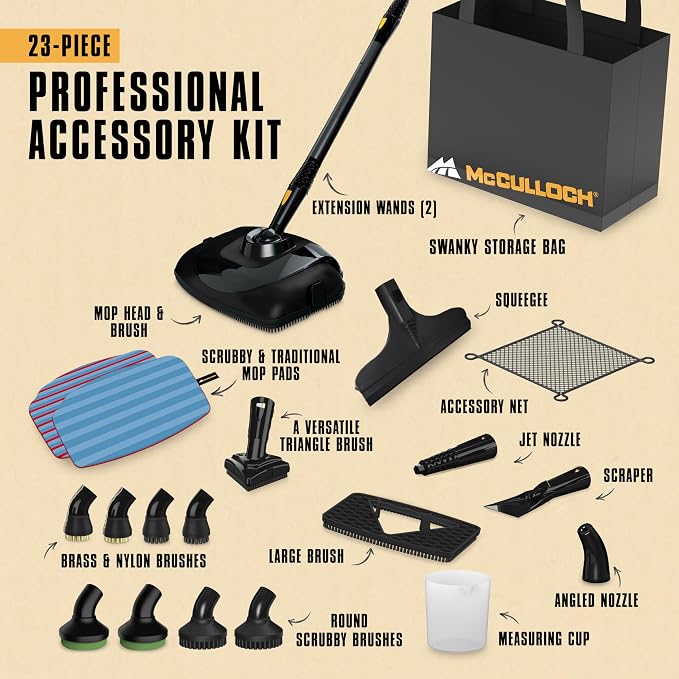 McCulloch MC1385 Deluxe Canister Steam Cleaner, 2-Hour Runtime, Chemical-Free - Image 3