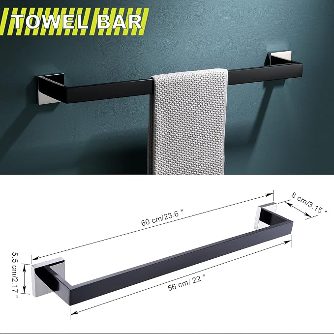 Bathroom Towel Bar Holder Sets Black and Polished 4-Piece Bathroom Hardware Set - Image 5