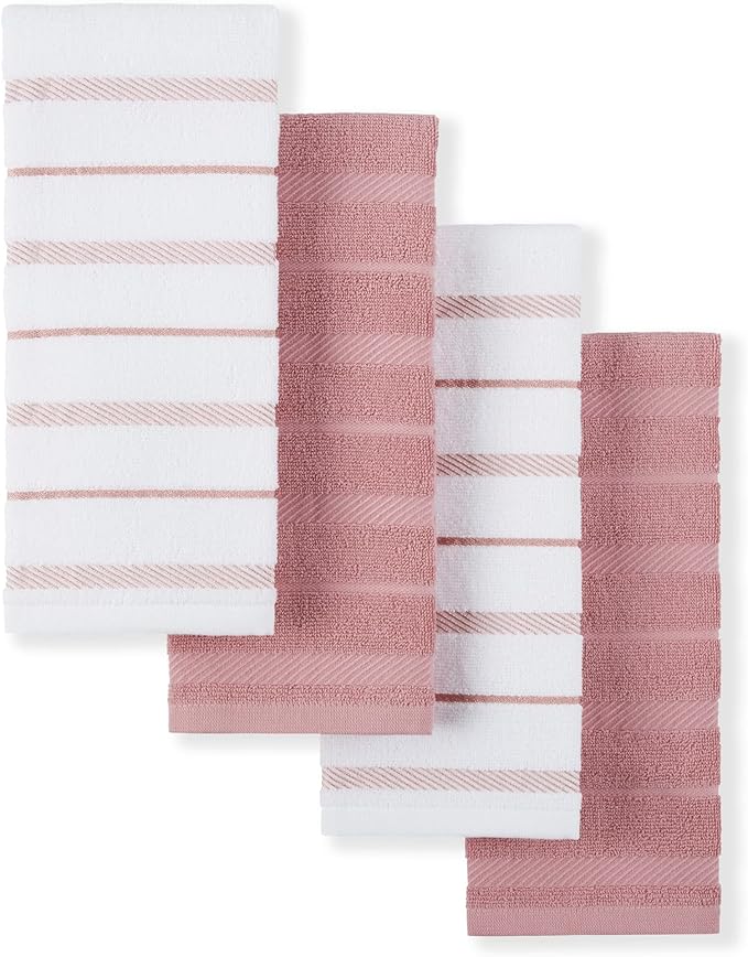 KitchenAid Albany Kitchen Towel 4-Pack Set, Dried Rose/White by KitchenAid