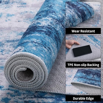 Ciicool Modern Abstract Area Rug 2x3 Washable Small Entryway Rugs, Non-Slip Low Pile Throw Rug, Foldable Kitchen Bathroom Rugs, Grey Blue Floor Carpet for Entrance Bedroom Indoor Doormat