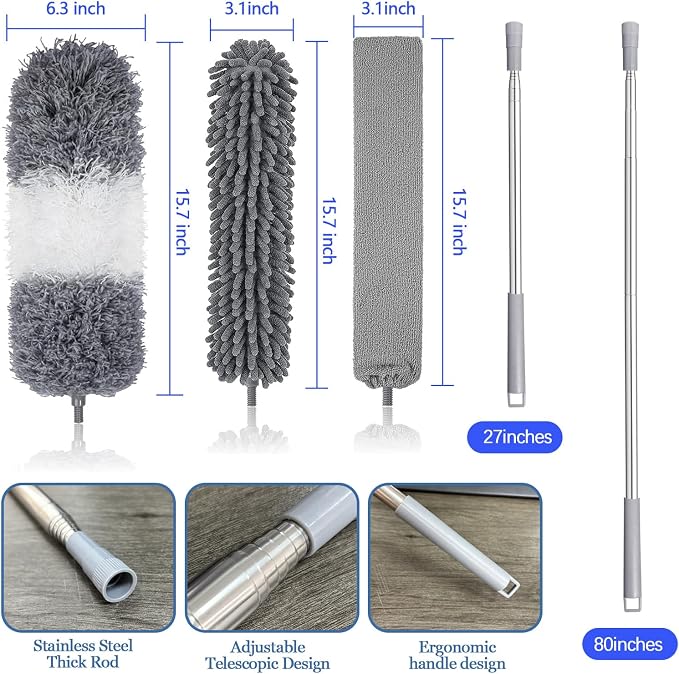 Microfiber Duster with Extension Pole 27-80 Inch, Stainless Steel Telescopic - Image 6