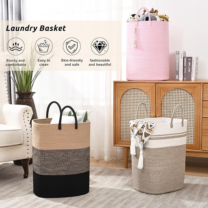 Woven Laundry Basket for Clothes, 65L Large Rectangle Laundry Hampers - Image 6