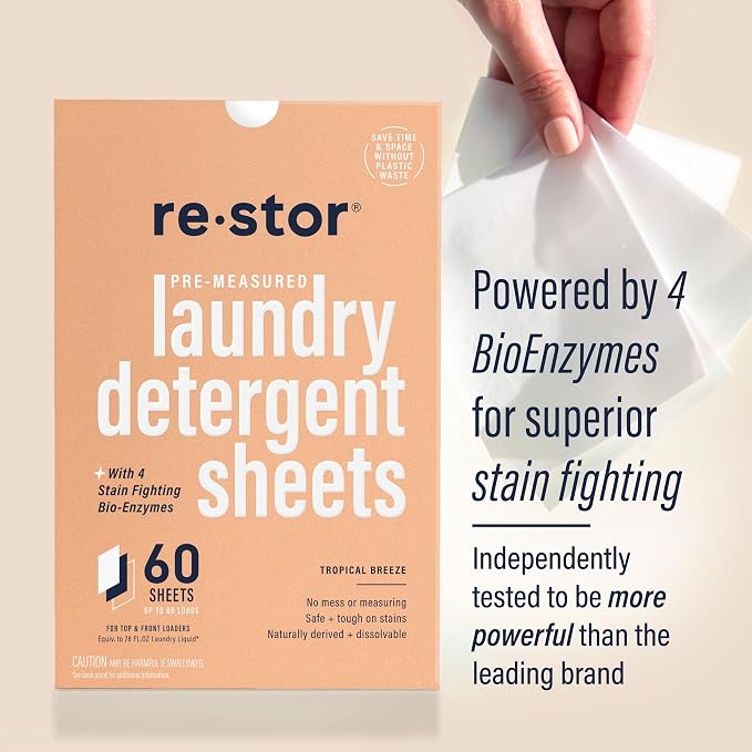 restor Laundry Detergent Sheets Tropical Breeze 60 Loads | Eco Friendly Plastic - Image 6