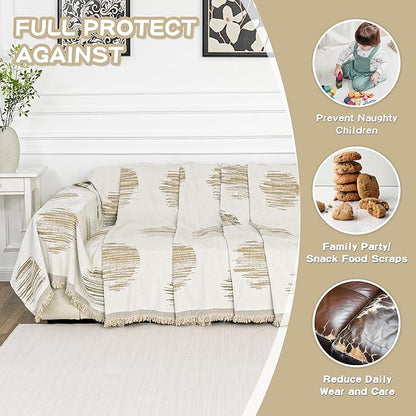 MEETSKY Sofa Covers for Dogs Sofa Covers for 2 Cushion Couch Sofa Chenille Sofa Slipcover Couch Covers for Sectional L Shaped Couch Pets Protector Furniture Covers, 71" x 118", Khaki