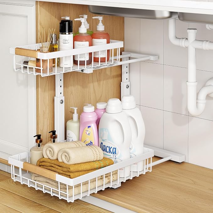 PXRACK Under Sink Organizer, Adjustable Height, 2 Tier Pull Out Under Cabinet - Image 7