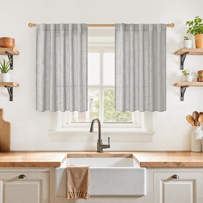 YoungsTex Dark Grey Linen Semi Sheer Curtains 36 Inch Length by YoungsTex