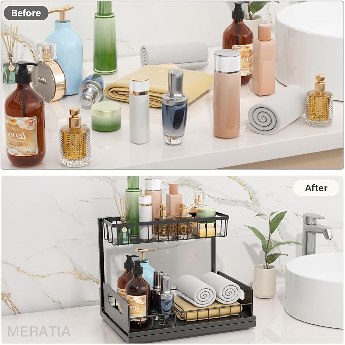 Under Sink Organizer 2 Tier, Pull Out Drawer Slides Under Sink Storage - Image 6