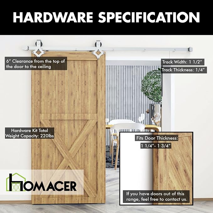 Homacer Brushed Nickel Non-Bypass Sliding Barn Door Hardware Kit, - Image 5