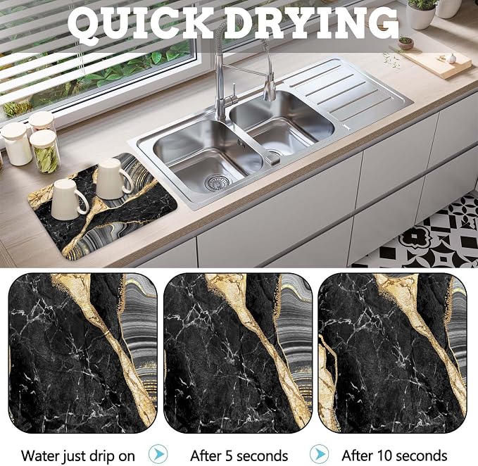 MCALK Marble Black Dish Drying Mat - Image 2