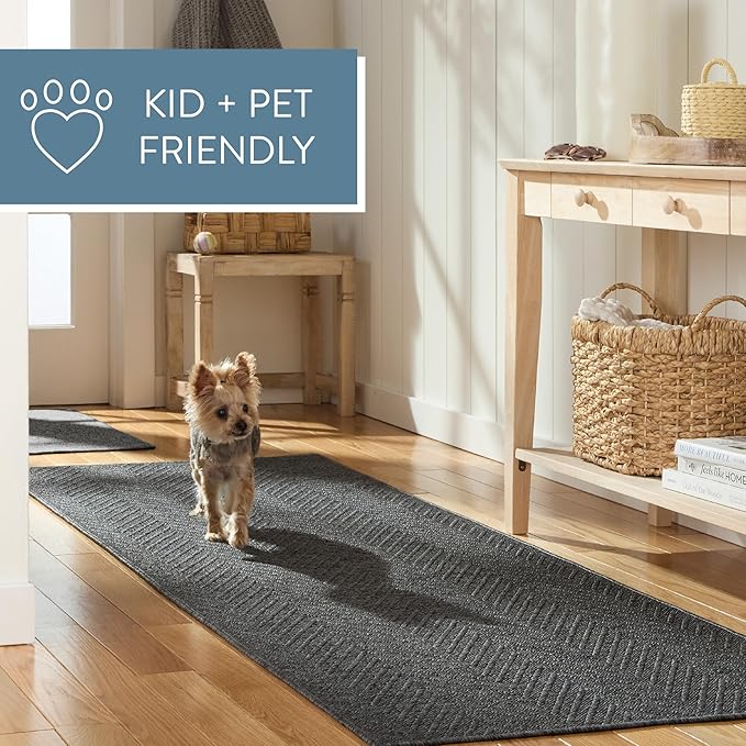 TOWN & COUNTRY BASICS Pax Herringbone Textured Solid Everwash® Washable Area Rug, Low Pile, Non-Slip Backing, Easy Clean Pet & Family Friendly Rug, Dark Grey, 7'10"x10'2"