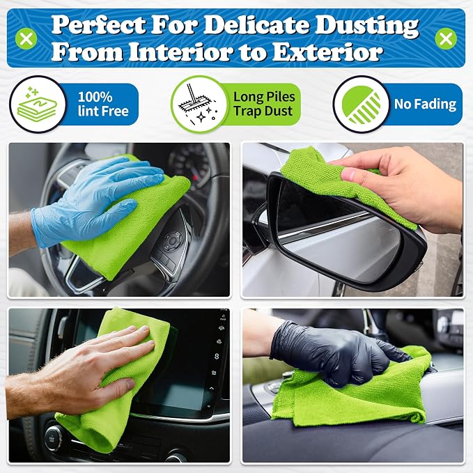 FIXSMITH Microfiber Cleaning Cloth, Shop Towels Bulk, 24 Pack Green Microfiber - Image 3