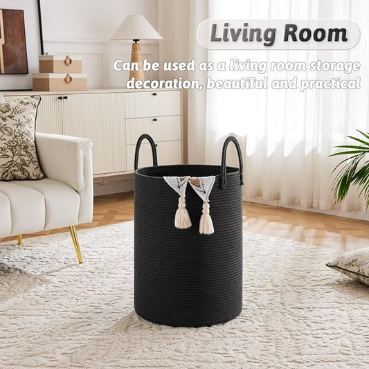 Laundry Basket, Woven Cotton Rope Laundry Hamper, 40L - Image 2