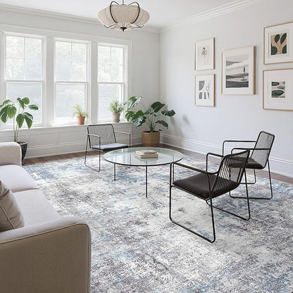 Washable 7x9 Area Rug: Modern Abstract Soft Non-Slip Indoor Rugs Home Decor - Low Pile Stain Resistant Carpet for Living Room Bedroom Dining Room Playroom Office(Blue Grey 7'x9')