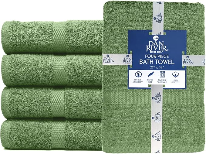 DAN RIVER Bath Towels Set of 4, 27 x 54 Inches, 100% Cotton, Larger & Lighter - Image 3