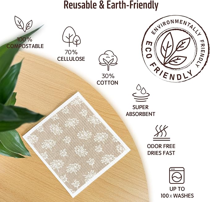 Swedish Dishcloths for Kitchen, 5 Pack Reusable Paper Towels Washable, Super - Image 3
