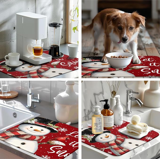 Snowman Christmas Dish Drying Mat Winter Drying Mats - Image 7