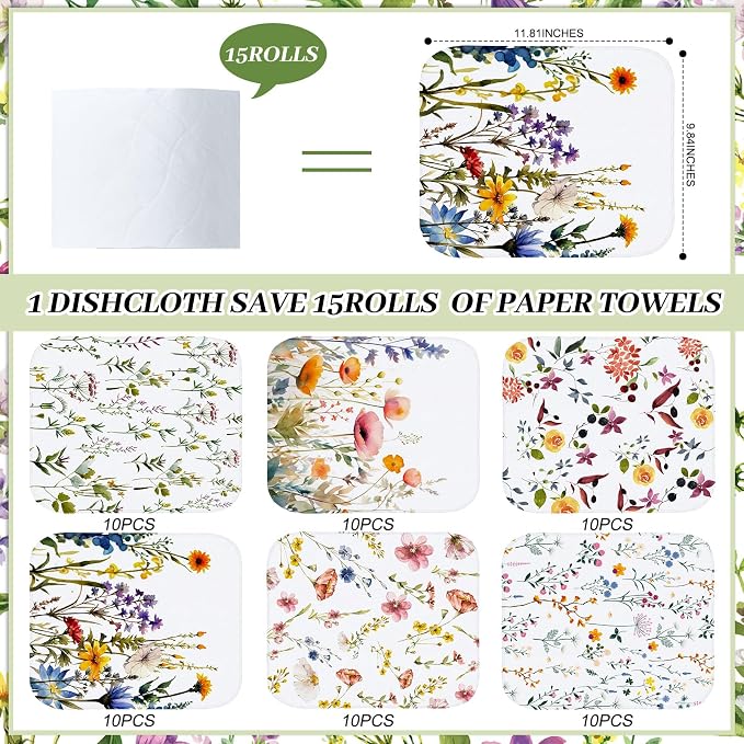 60 Pack Reusable Cleaning Cloths Washable Cotton Kitchen Dish Towels - Image 2