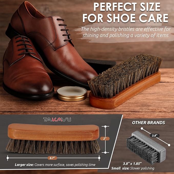 6.7" Horsehair Shoe Shine Brush Set of 2-100% Soft Genuine Horse Hair Bristles - Image 2