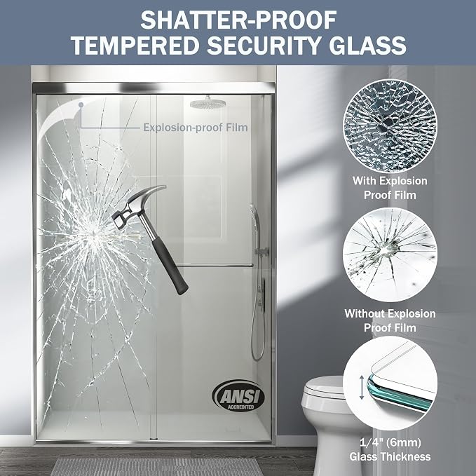 44-48 in. W x 72 in. H Double Sliding Shower Door, Semi-Frameless Bypass - Image 7