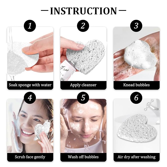 60-Count Kickleen Compressed Cellulose Heart Shape Facial Sponges | 100% - Image 6