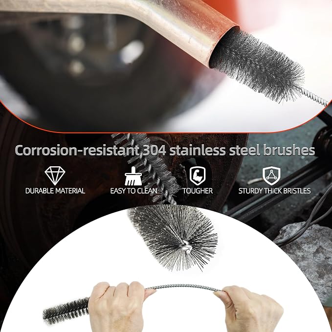 16 Inch Extra Long Pipe Cleaning Brush Set, Stainless Steel Bristles Bore Brush - Image 3