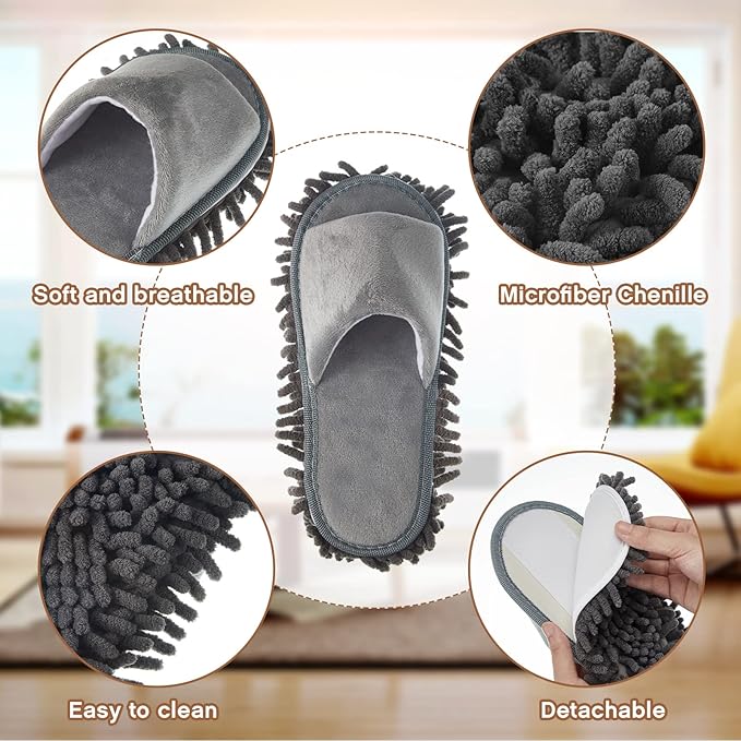 Jecery 4 Pair Washable Microfiber Mop Slippers Detachable Dusting Shoes - Image 3