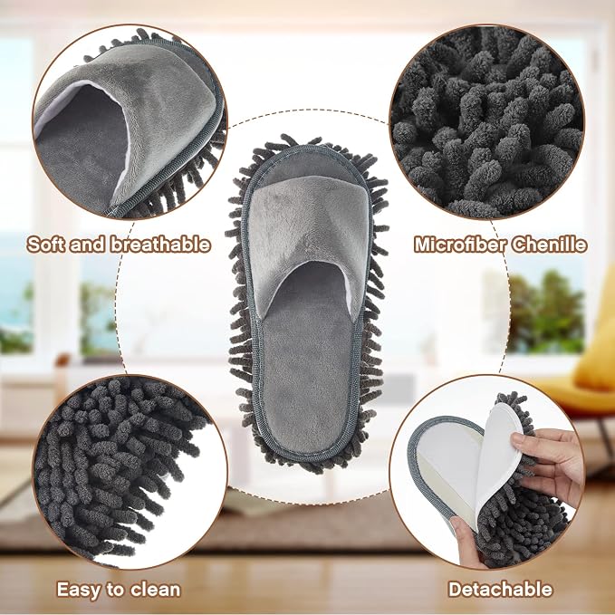 Jecery 4 Pair Washable Microfiber Mop Slippers Detachable Dusting Shoes - Image 4