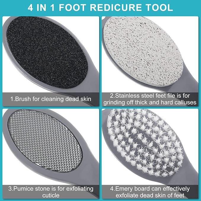 2 Pieces 4 in 1 Pedicure Tool Foot Scrubber Brush Foot File Callus Remover - Image 3