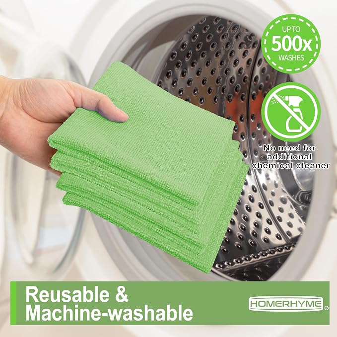 HOMERHYME Microfiber Cleaning Cloth, 12 Pack Green Cleaning Rags, Reusable - Image 7