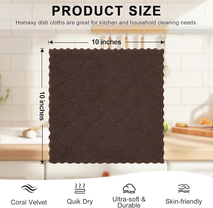 Homaxy 12 Pack Kitchen Dish Cloths, Super Soft and Absorbent Coral Velvet Dish - Image 5