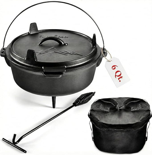 Uno Casa 6Qt Cast Iron Camping Dutch Oven by UnoCasa