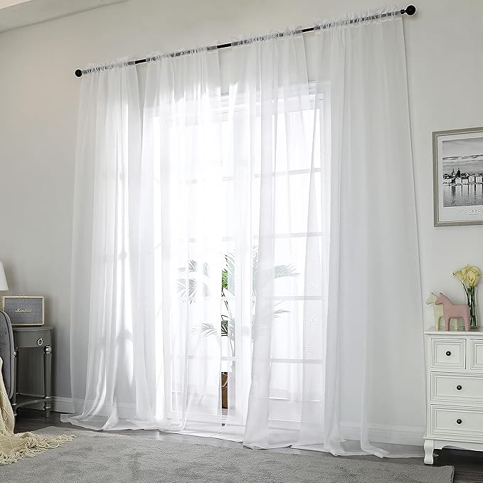Chyhomenyc White Sheer Curtains 108 Inch Length 2 Panels Set, Extra Long Light - Image 2