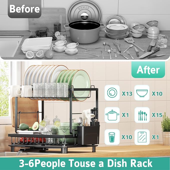 Dish Drying Rack, 2 Tier Space-Saving Dish Rack - Image 7