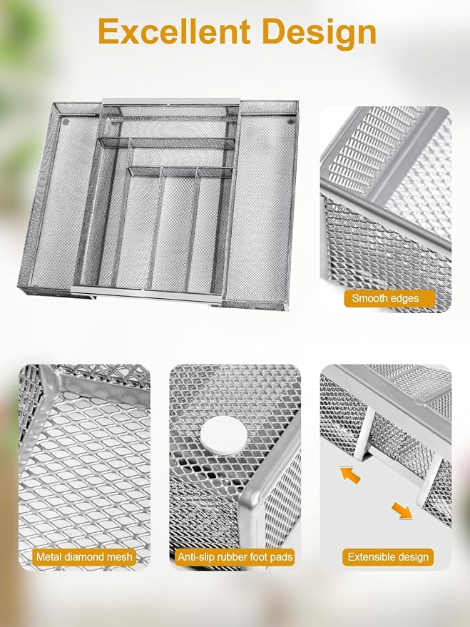 Silverware Organizer Metal Mesh, Large Drawer Organizer, Utensil Cutlery Tray - Image 3