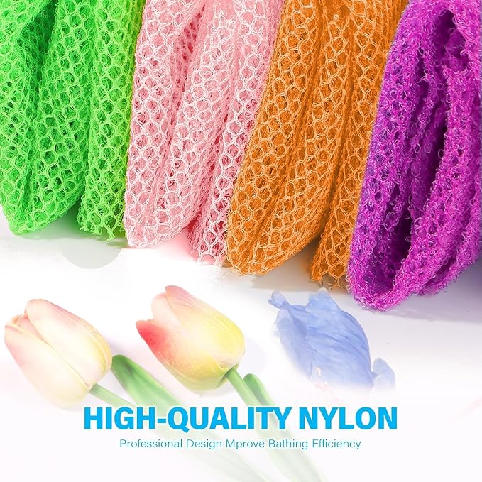 UJFQBH 4 Pieces African Net Sponge African Net Long Net Bath Sponge Exfoliating - Image 4
